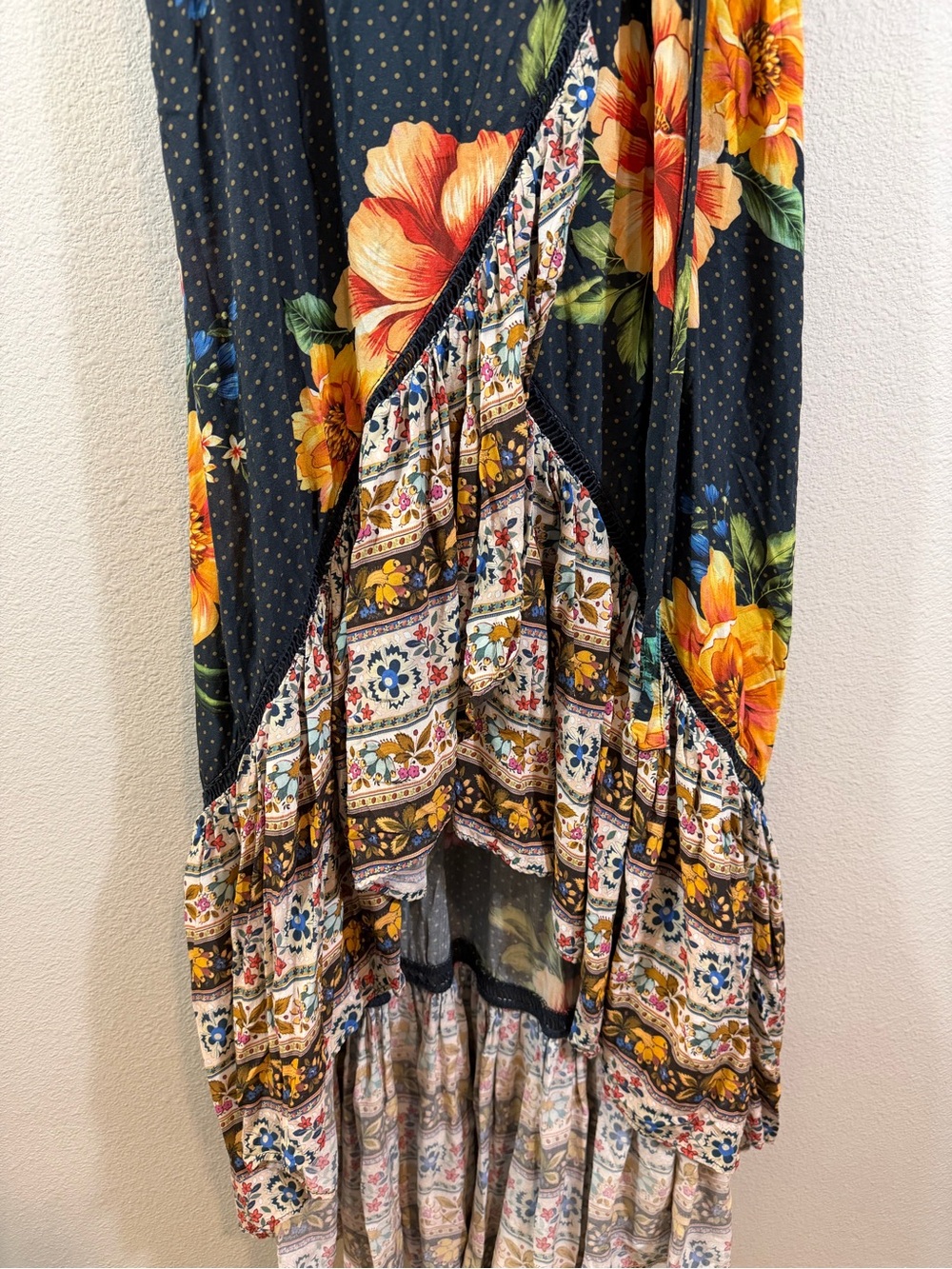 Anthropologie Farm Rio Majorca Wrap Dress Size S Blue Floral Polka Dot Hi Low - Picture 11 of 15